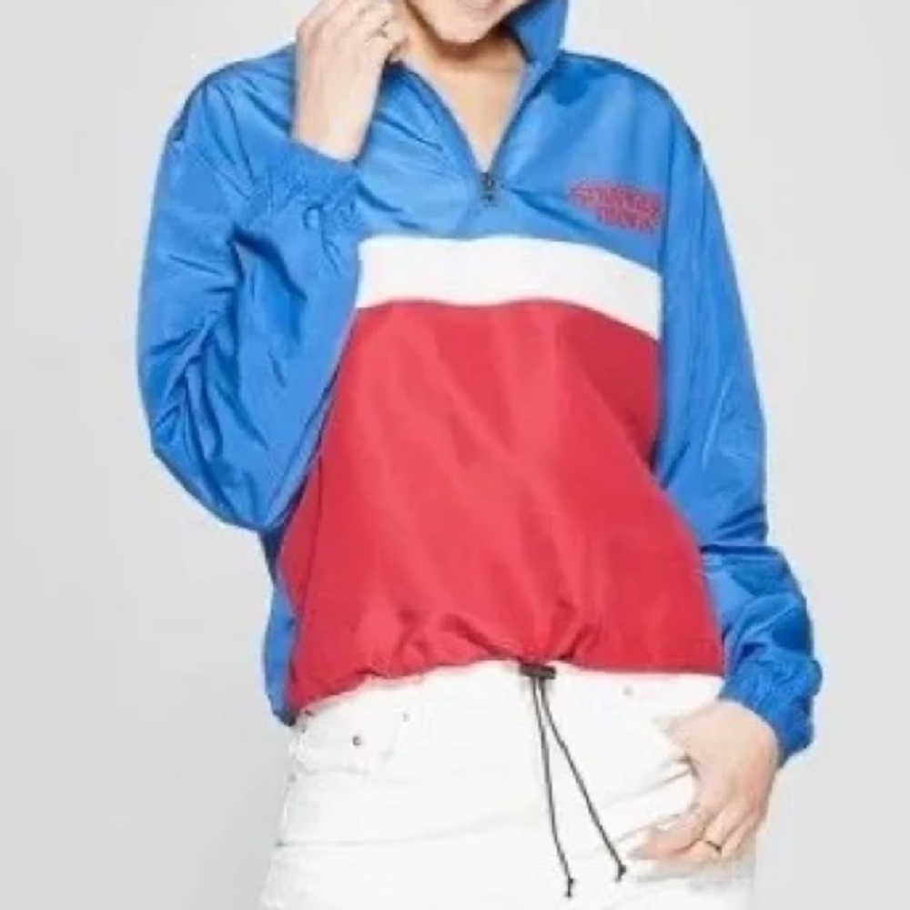 Stranger Things Blue and Red Windbreaker Cinch Jacket Size Medium
